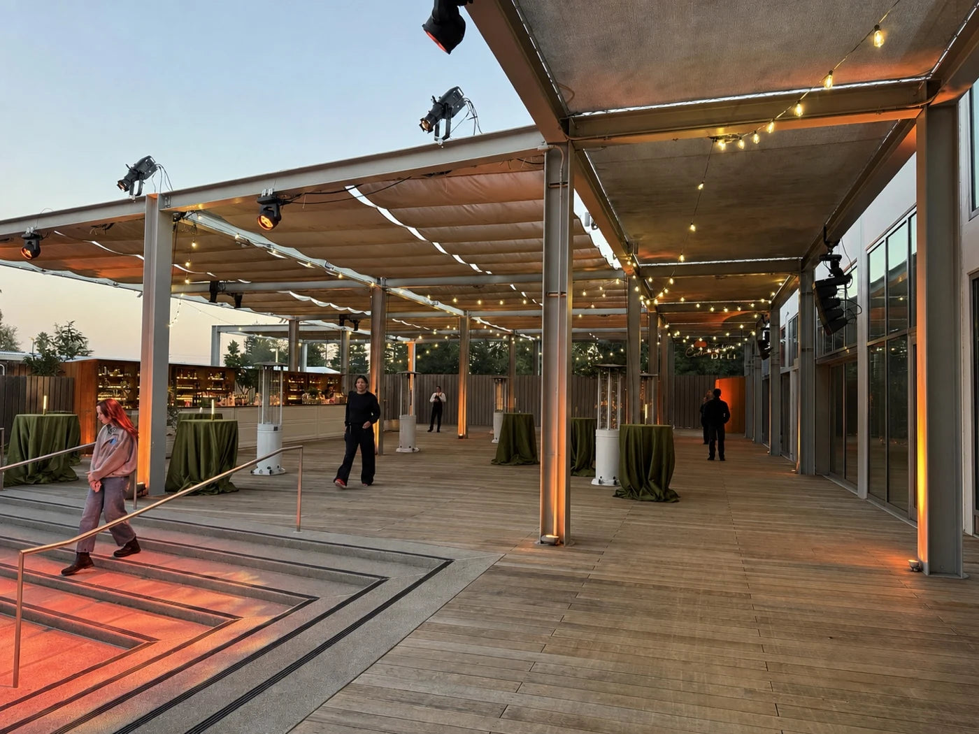 Digitally reconstructed view of the same long event deck without plant styling